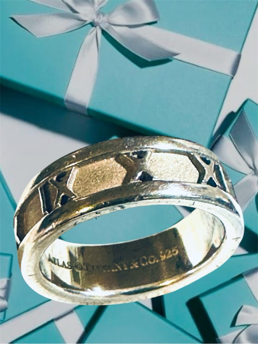 Vintage Tiffany & Co. 1995 Sterling Silver Atlas Band Ring - Size 8 (5.42g)